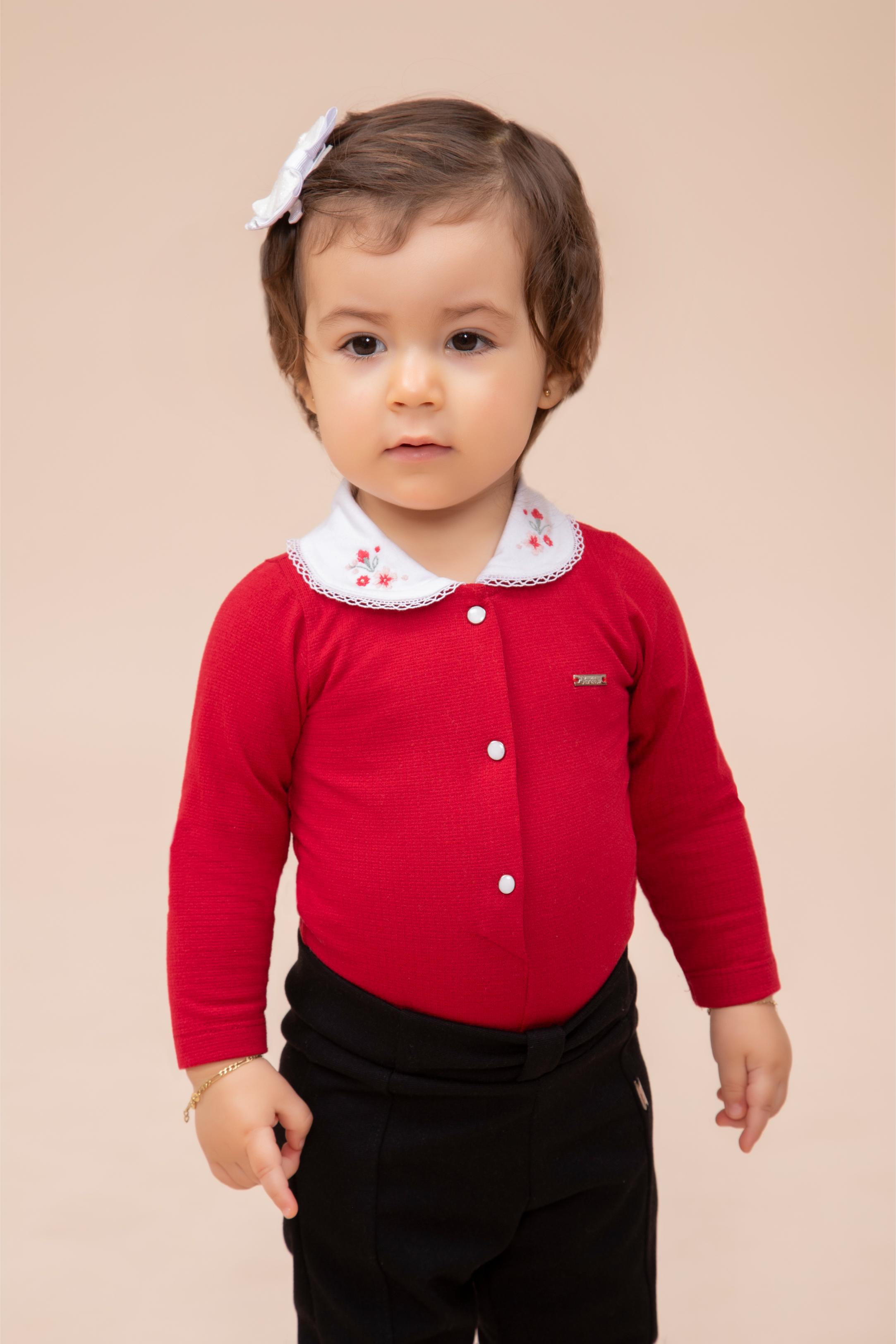 Body Feminino Manga Longa Gola Bordada em Malha Trabalhada Paraiso - 17877 - Image 1