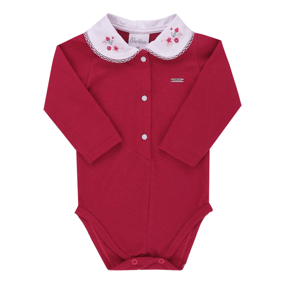 Body Feminino Manga Longa Gola Bordada em Malha Trabalhada Paraiso - 17877 - Image 2