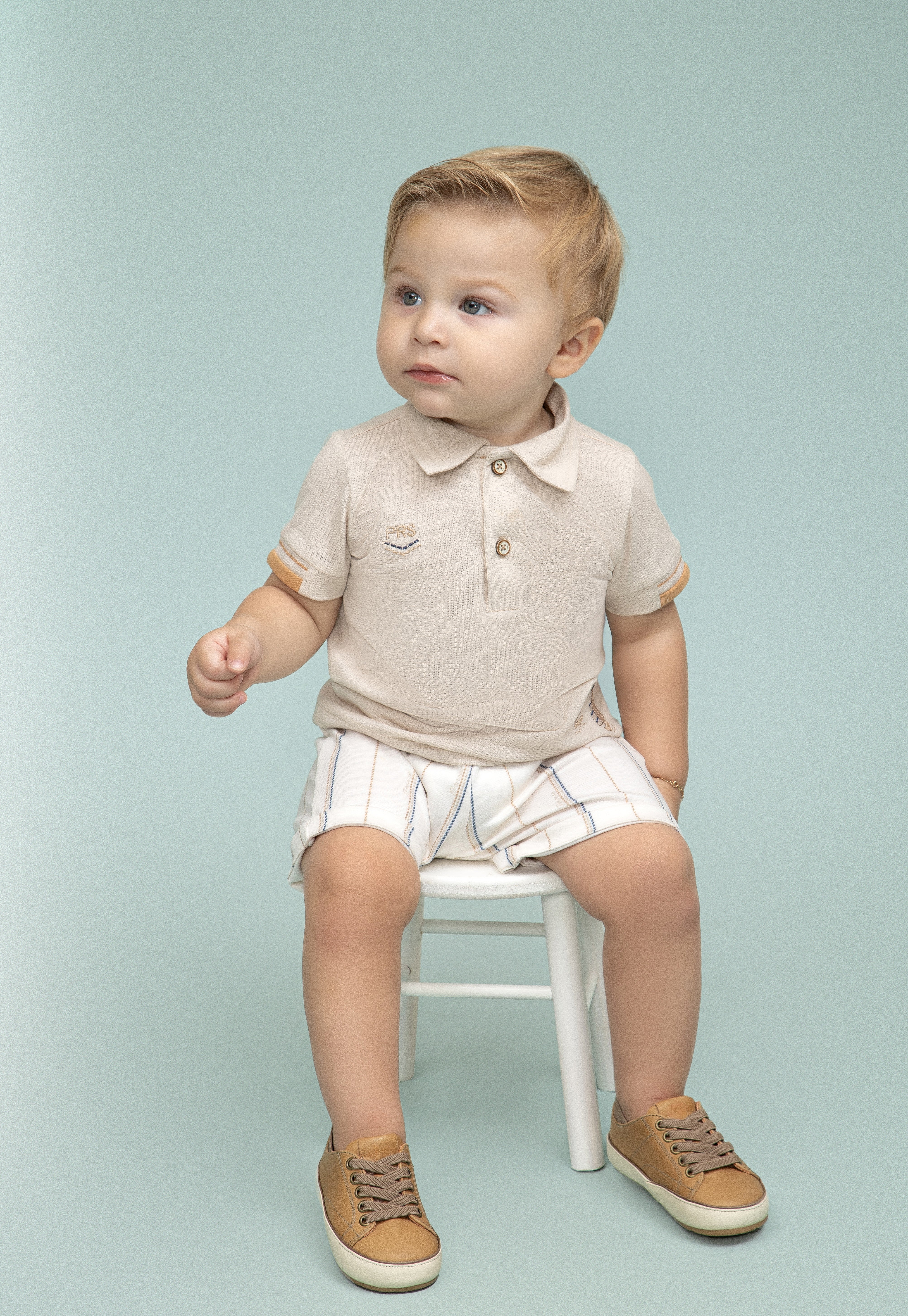 Conjunto Camiseta Polo em Malha Texturizada com Bordado e Shorts Estampado  Paraiso - Image 1