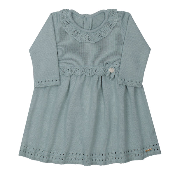 Vestido Tricô Trabalhado Laço Pingente Clássico Especial Paraiso 16224