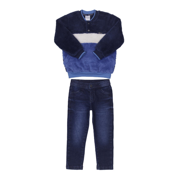 Conjunto Blusa Pelo Quentinho e Calça Jeans Elegante Tradicional Paraiso 16306