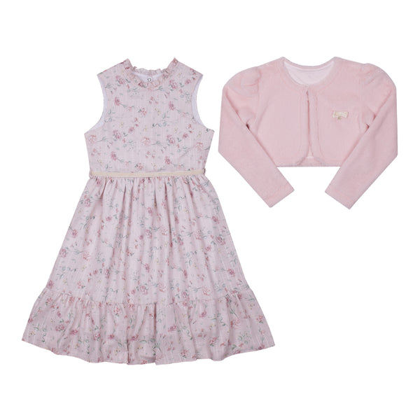 Conjunto Vestido Estampado Toque Suave e Bolero Pelo Quentinho Festa Paraiso 16395