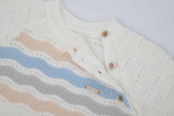 Macacão Longo em Tricô com Body Manga Curta Suave e Abertura Lateral Paraiso