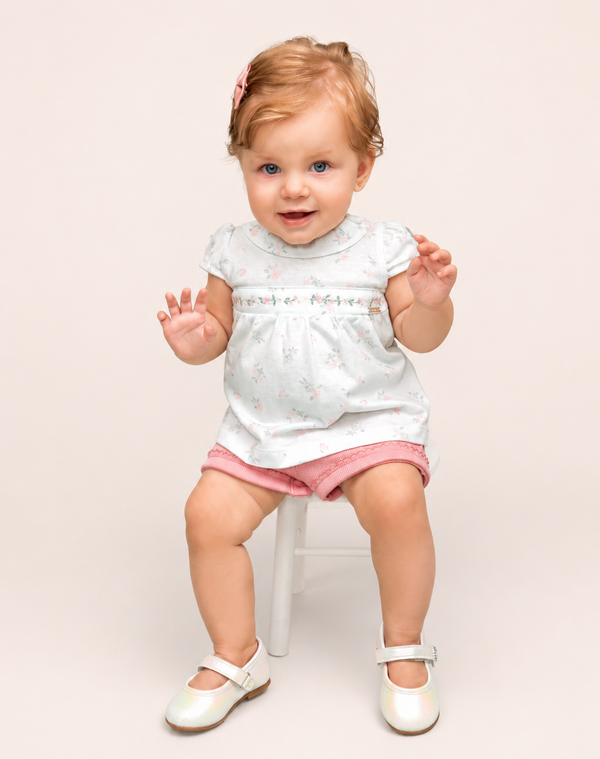 Conjunto Blusa Estampada com Gola Babadinho e Shorts Quadriculado Paraiso 18711