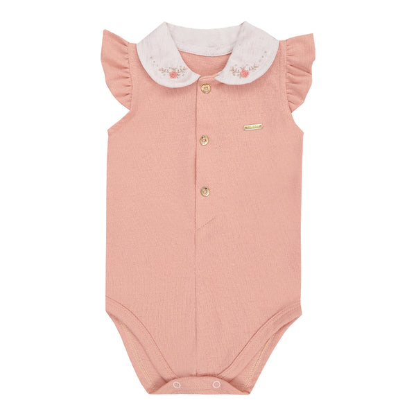 Body Meia Manga com Gola Bordada, Manguinha Babado e Plaquinha Personalizada Infantil Avulso Paraiso