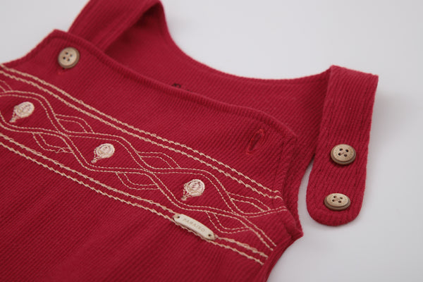 Conjunto Jardineira Longa Quadriculada com Bordado e Body Manga Longa Conforto Paraiso