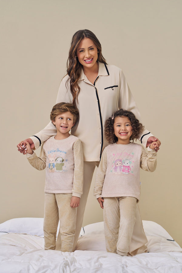 Conjunto Paraiso Feminino Plush Quadriculado Estampa Lúdica Inverno