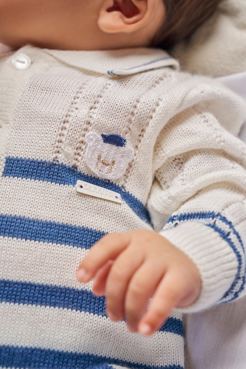 Saída Maternidade Masculina Bebê Tricô Bordado com Macacão Manta e Cueiro - Image 5