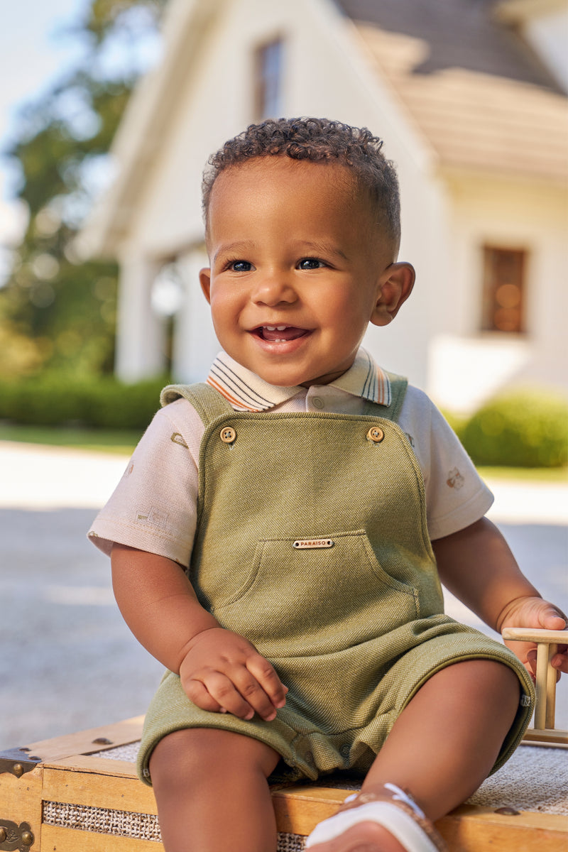 Macacão Bebê Piquet com Camiseta Embutida Gola Polo e Jardineira - Image 2