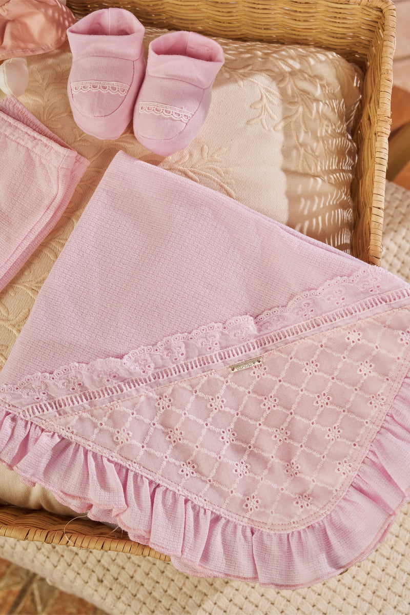 Saída Maternidade Bebê Malha Conforto com Bata Transpasse, Manta e Pantufas - Image 2