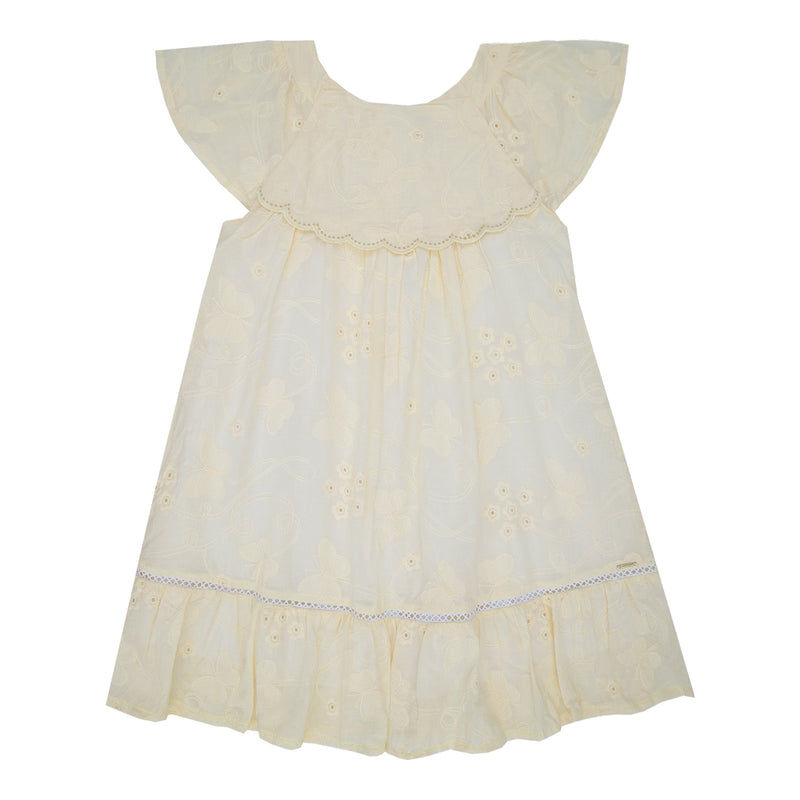 Vestido Infantil Linha A em Laise com Pala Bordada e Mangas Franzidas - Image 2