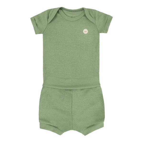 Conjunto Baby Curto Linha Amamentação com Body em Ribana Manga Curta e Shorts com Cós Conforto Letut