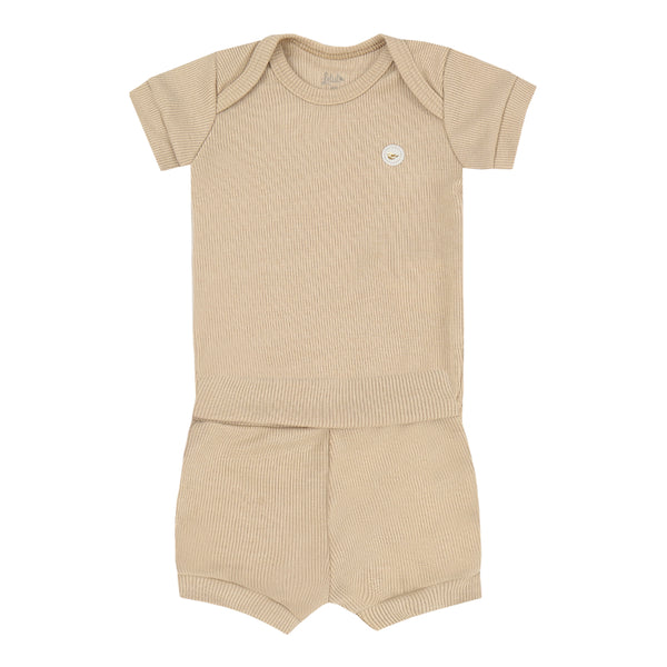 Conjunto Baby Curto Linha Amamentação com Body em Ribana Manga Curta e Shorts com Cós Conforto Letut