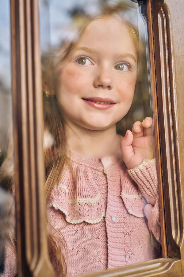 Conjunto Casaquinho Tricô Trabalhado com Gola Babado e Saia com Cinto Cordão Ajustável Paraiso 18100