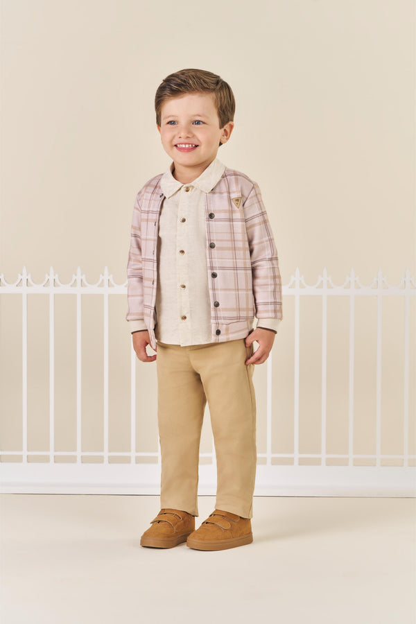 Conjunto Casaco Tricô Felpado Xadrez com Bolsos Funcionais e Calça Sarja Color Paraiso - 17918