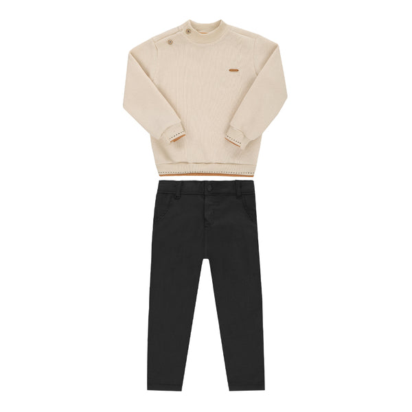 Conjunto Blusa Tricô Felpado com Ponto Picado e Calça Sarja Aspen com Bolsos Funcionais Paraiso
