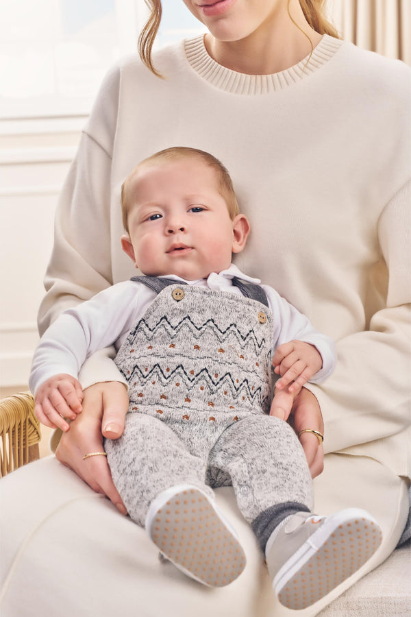 Conjunto Baby Longo Masculino Macacão Tricô Felpado e Body Paraiso