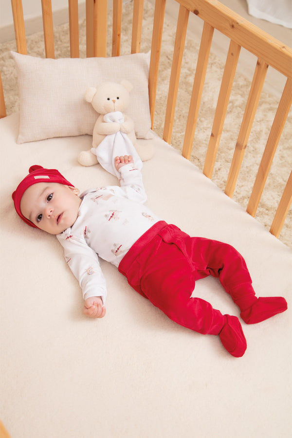 Kit Presente 3 Peças com Body Estampado, Calça e Touca com Orelhinha em Plush Aveludado Letut LT17382