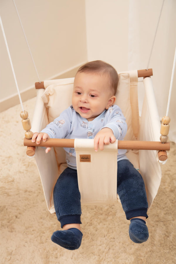 Conjunto Baby Longo de Casaco em Plush Estampado com Calça em Pelo Quentinho e Ribana Canelada Letut