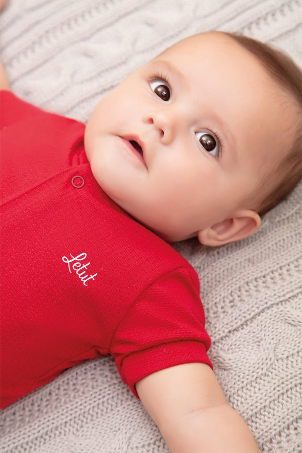 Conjunto Baby Curto com Body em Malha Trabalhada Leve e Shorts Mescla Bordado LeTut LT17373
