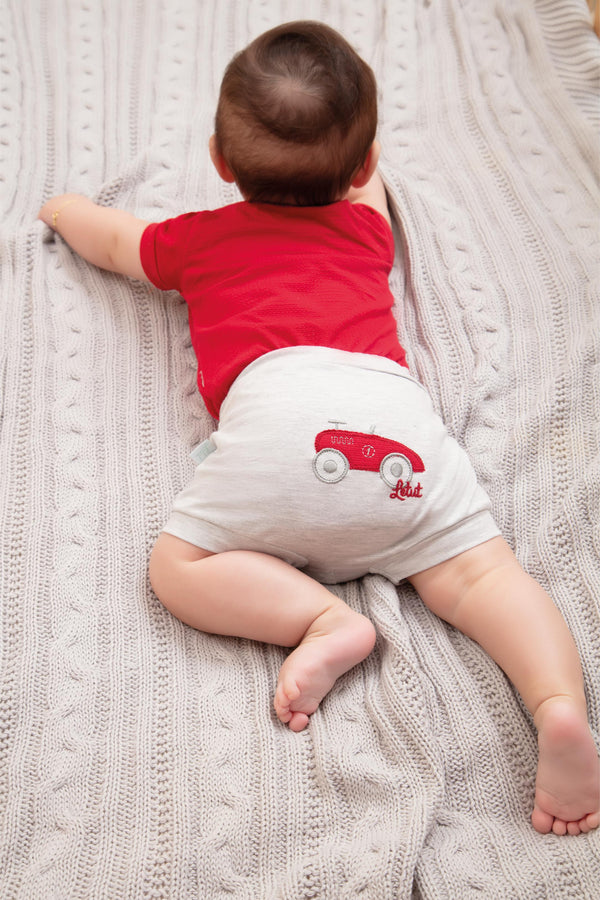 Conjunto Baby Curto com Body em Malha Trabalhada Leve e Shorts Mescla Bordado LeTut LT17373