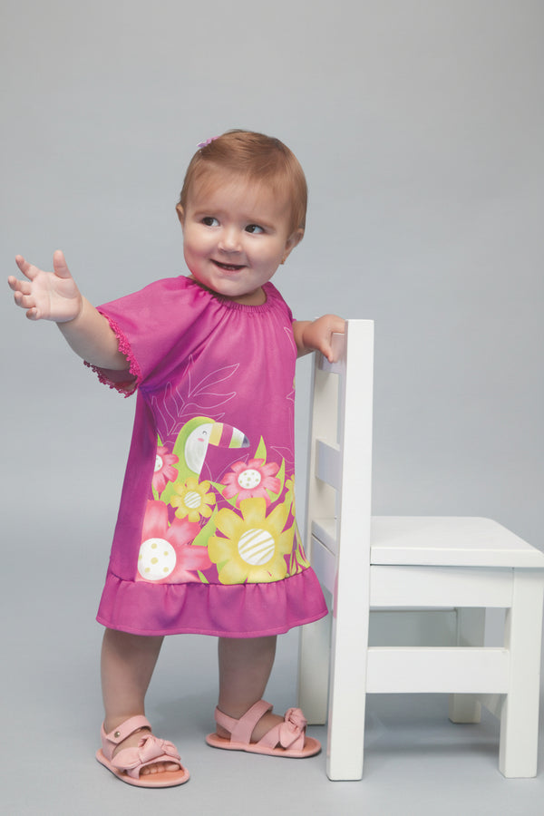 Vestido Verão Feminino Em Malha Estampada Com Guipir Le Bhua