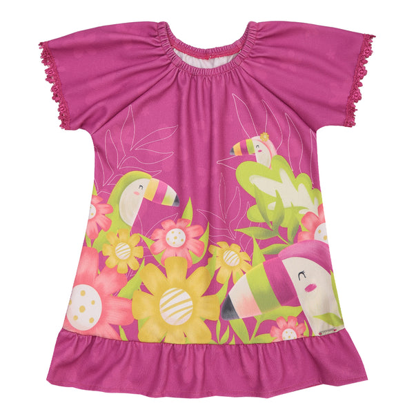 Vestido Verão Feminino Em Malha Estampada Com Guipir Le Bhua
