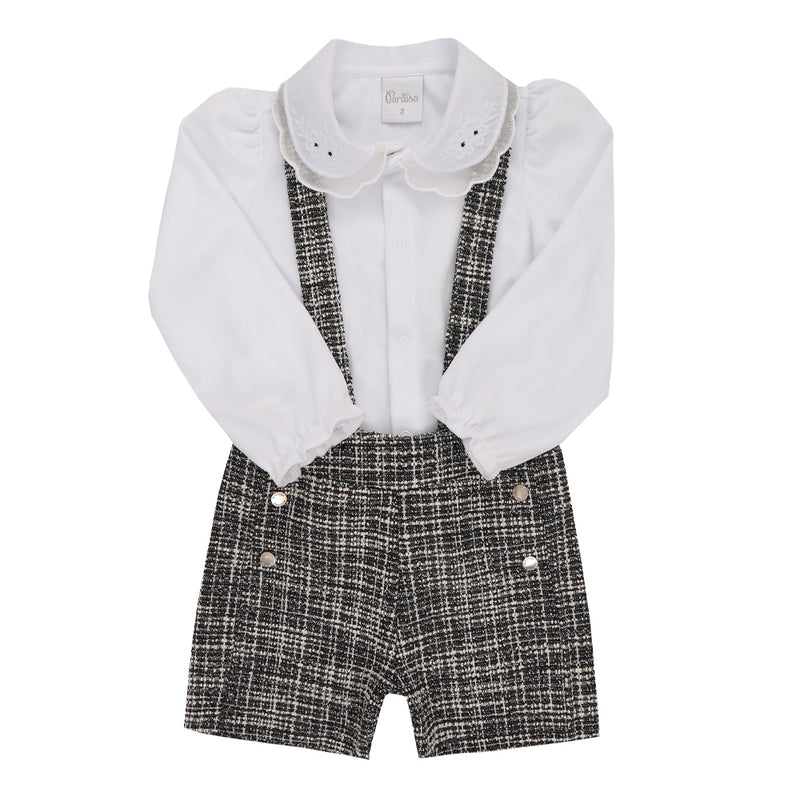 Conjunto Blusa Plush com Gola Bordada e Shorts Tweed Mesclado com Alça Regulável Paraiso - Image 2