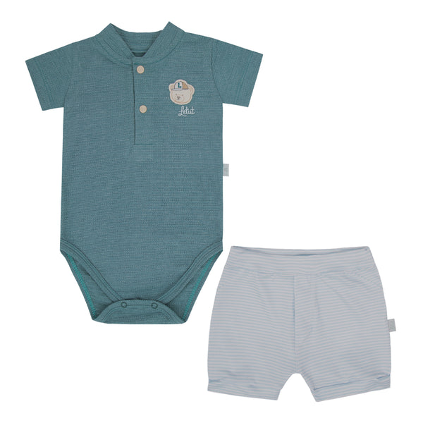 Conjunto Baby Curto com Body em Malha Trabalhada Texturizada e Shorts Estampado Letut LT17371