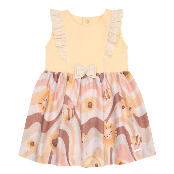 Vestido Verão Feminino Em Malha Lisa E Estampada Com Babado Franzido Le Bhua