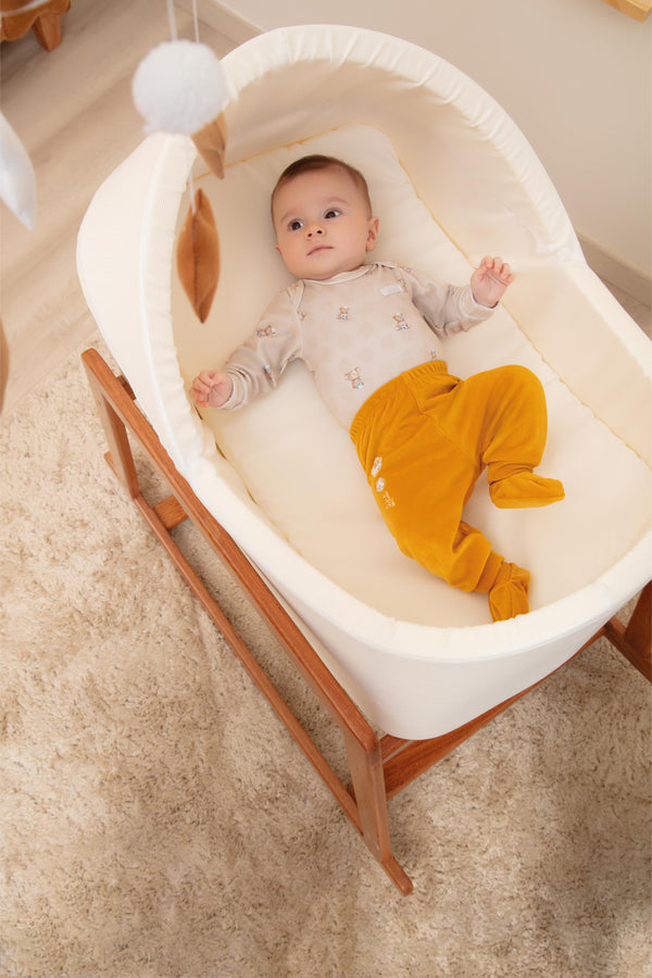 Conjunto Baby Longo em Plush com Body Estampado e Calça Bordada com Cós de Elástico Letut