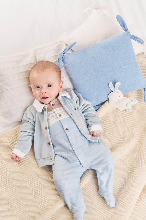 Kit Macacão Longo Malha Tricô Estampada e Casaco Plush Quentinho Paraiso