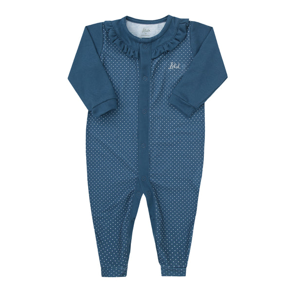 Macacão Longo Feminino em Malha Tricô Levíssima com Poá e Babadinho Letut