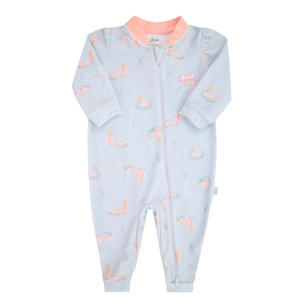 Macacão Longo Feminino Plush Estampado com Zíper e Laço Letut