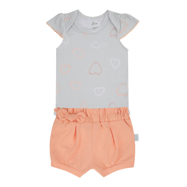 Conjunto Baby Curto com Body em Malha Estampada e Shorts com Laço de Nózinho em Algodão Letut LT17378