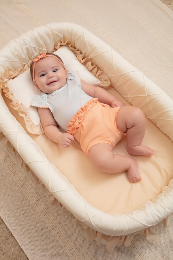 Conjunto Baby Curto com Body em Malha Estampada e Shorts com Laço de Nózinho em Algodão Letut LT17378