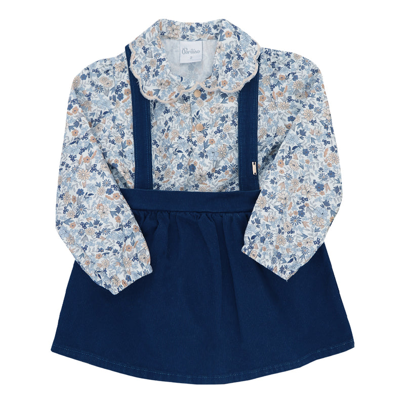 Paraíso Conjunto Menina Blusa Viscose Floral com Gola Bordada e Saia Shorts Cotelê — Charme para Cada Aventura - Image 2