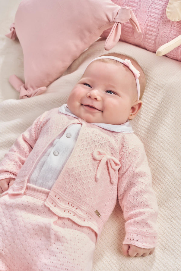 Conjunto Baby Longo Feminino Tricô Trabalhado com Lacinho Paraiso