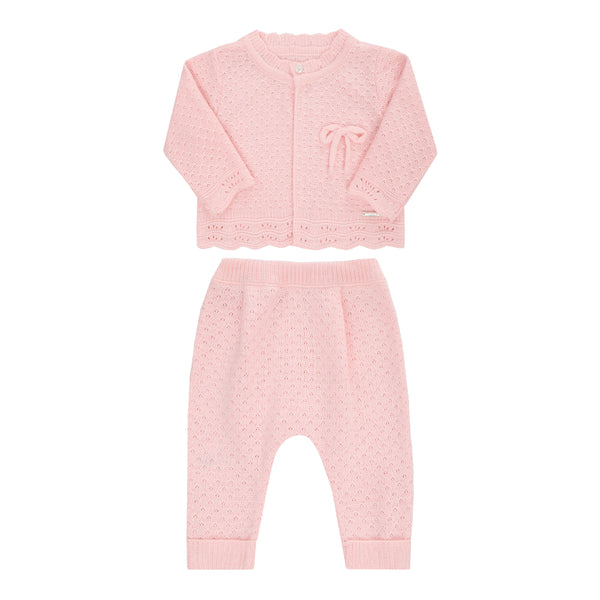 Conjunto Baby Longo Feminino Tricô Trabalhado com Lacinho Paraiso