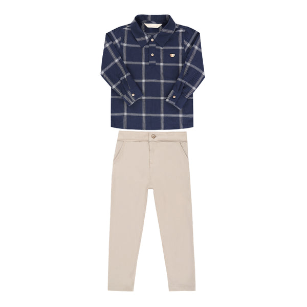 Conjunto Bata Xadrez Taos Flat com Gola Clássica e Calça Molecotton com Bolsos Funcionais Paraiso