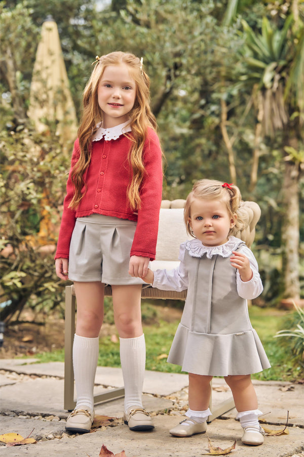 Conjunto Blusa com Gola Bordada, Cardigan Tricô Texturizado e Shorts Malha Roma Paraiso 18007