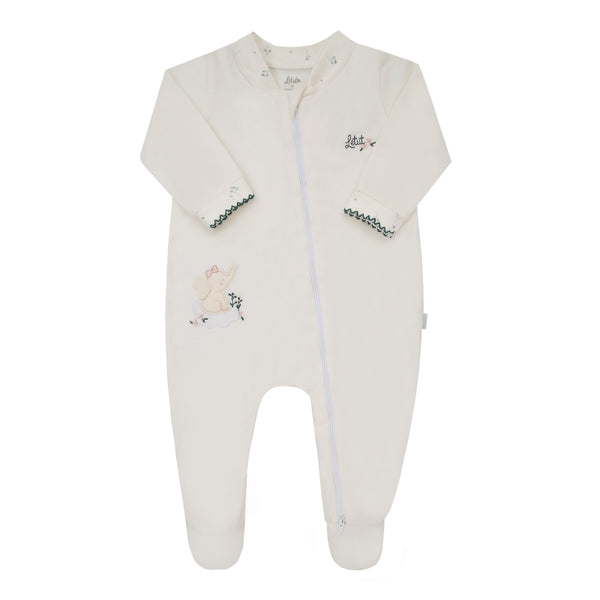 Macacão Longo Feminino em Malha Conforto com Zíper Duplo e Bordado Letut