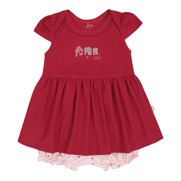 Macacão Curto em Malha Tricô Levíssima com Saia e Detalhe Estampado Confortável Letut