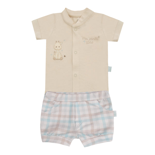 Conjunto Baby Curto com Body em Algodão e Shorts Estampado em Malha Tricô Levíssima LeTut