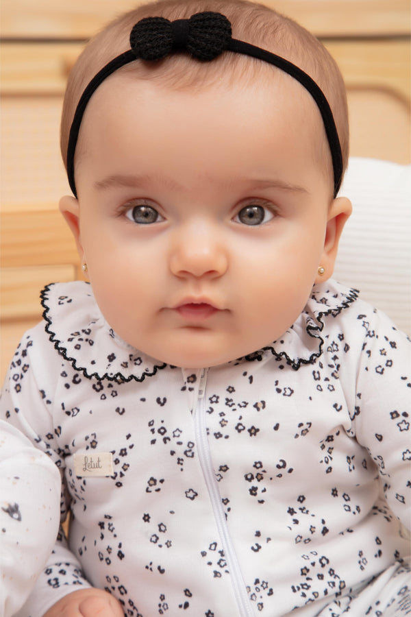 Macacão Longo Feminino em Malha Estampada com Zíper Duplo e Bordado Letut