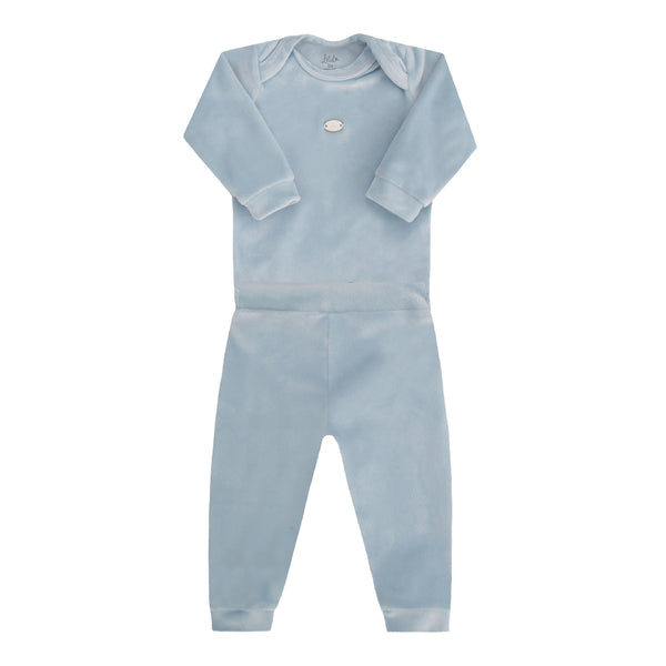 Conjunto Baby Longo Linha Amamentação em Plush Liso com Body de Gola Expansível e Calça com Cós de Elástico Letut