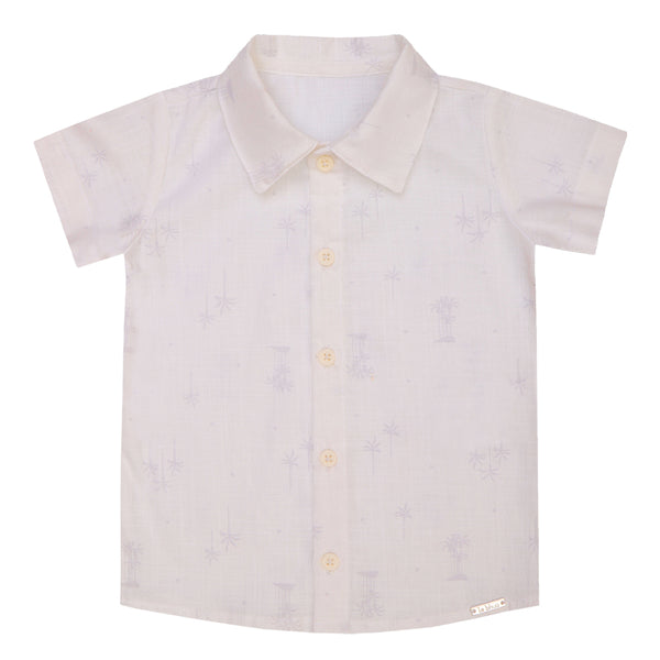 Camisa Manga Curta Masculina Tecido Plano Abertura Botões Le Bhua LB16733