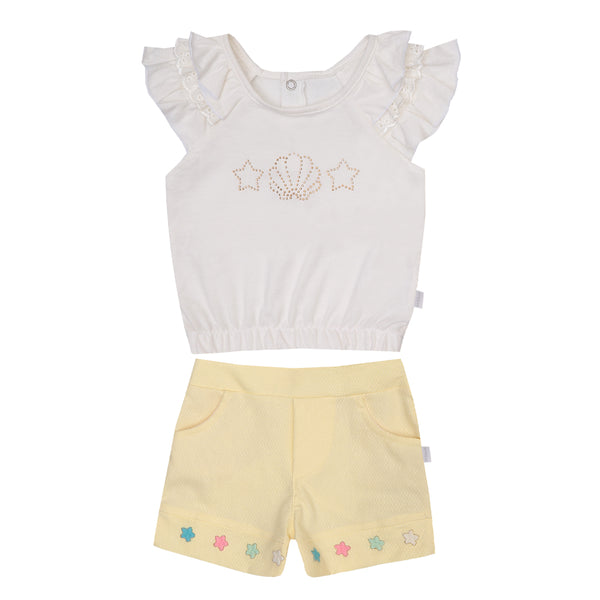 Conjunto Feminino de Blusa em Malha Detalhe em Strass e Shorts de Sarja Le Bhua LB16704