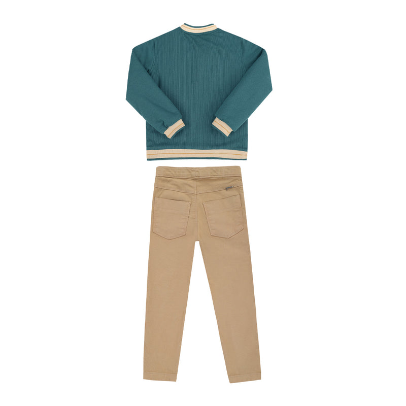 Conjunto Casaco Malha Canelada com Forro em Pelo e Calça Sarja Color com Bolsos Funcionais Paraiso - Image 5