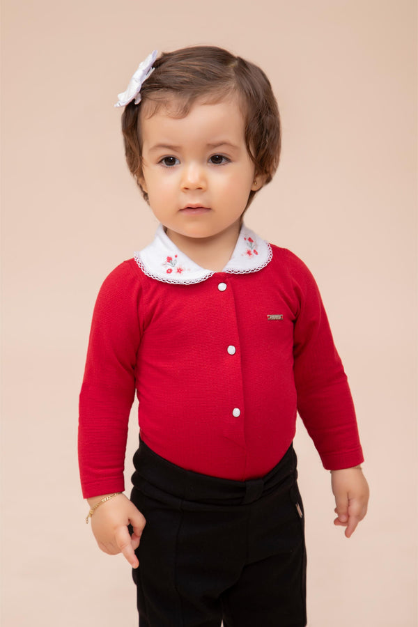 Body Feminino Manga Longa Gola Bordada em Malha Trabalhada Paraiso - 17877